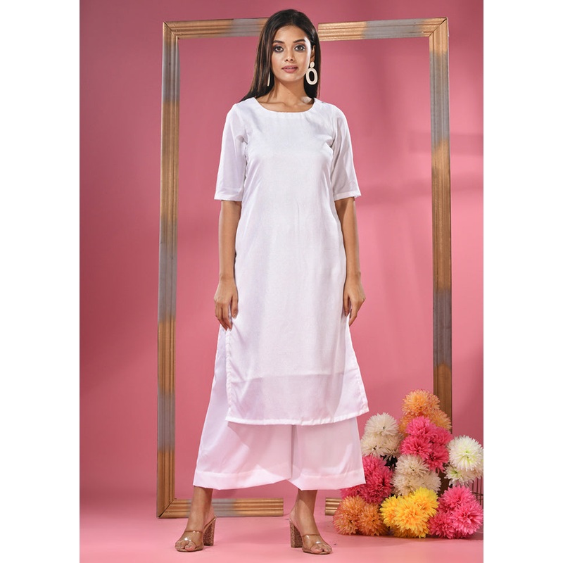 2 Pc White Readymade Rayon Kurti Set - JD986583325