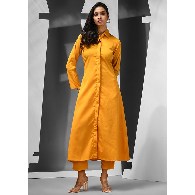 2 Pc Yellow Readymade Silk Kurti Set - JD986583228