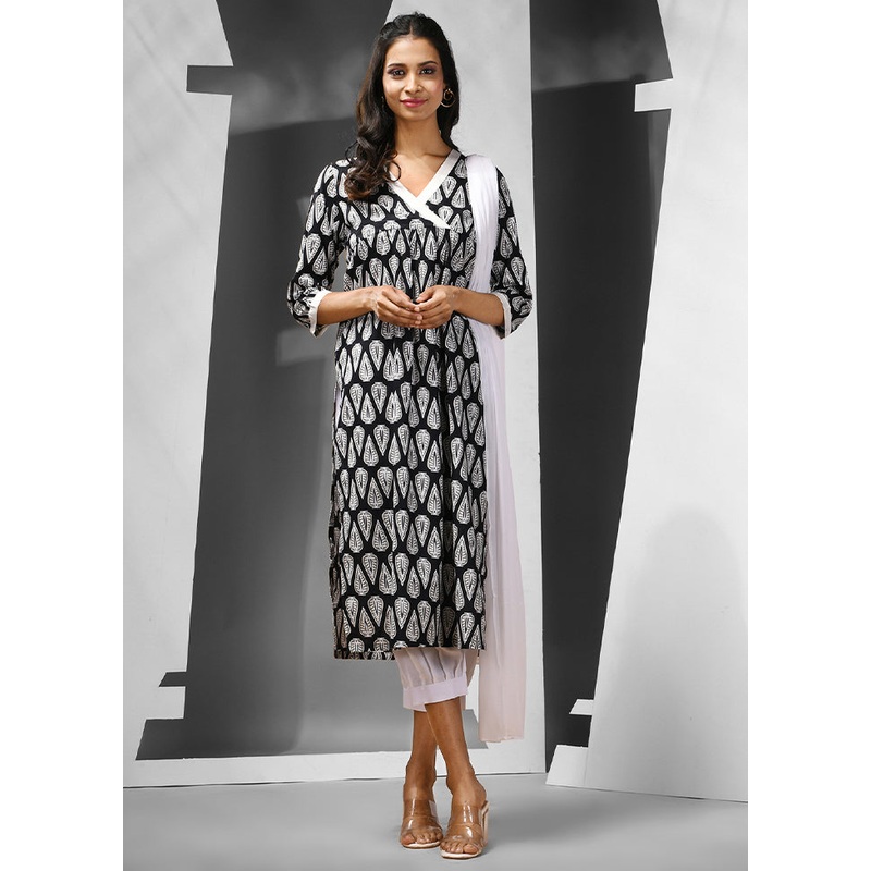 3 Pc Black Readymade Cotton Suit Set - JD986583226