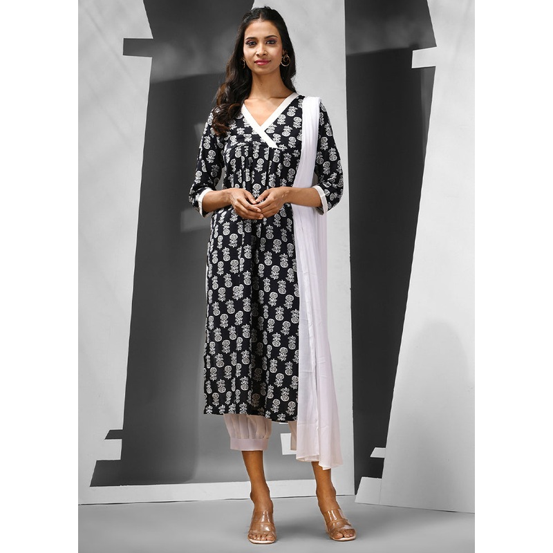 3 Pc Black Readymade Cotton Suit Set - JD986583227