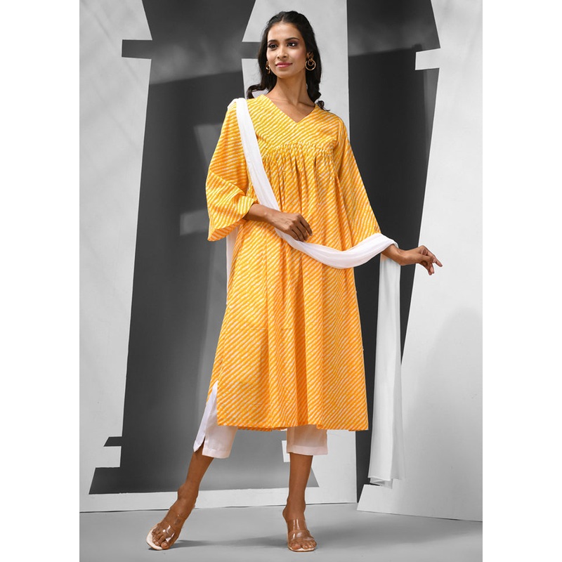 3 Pc Yellow Readymade Cotton Suit Set - JD986583213