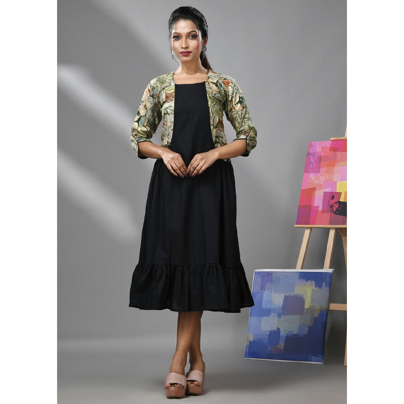 Black Readymade Cotton Indian Dress - JD986583308