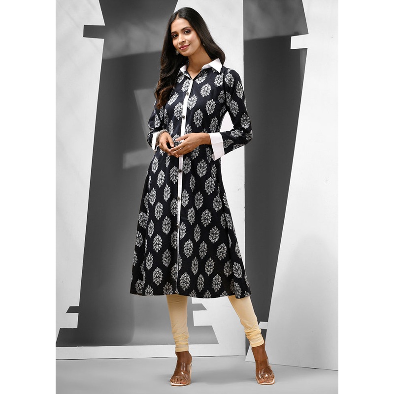 Black Readymade Cotton Kurti - JD986583210