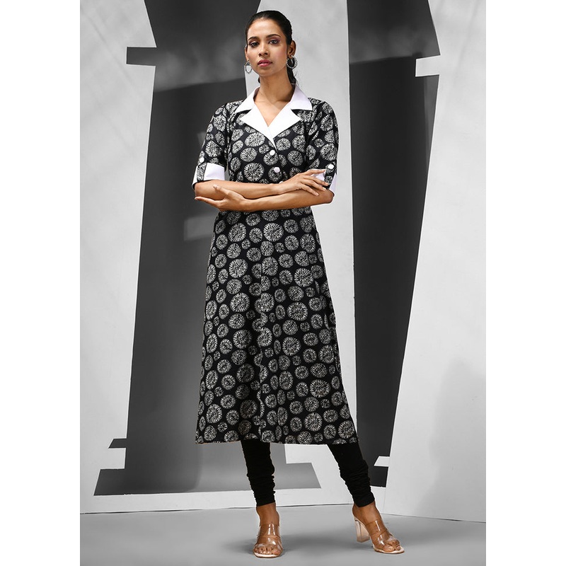 Black Readymade Cotton Kurti - JD986583211