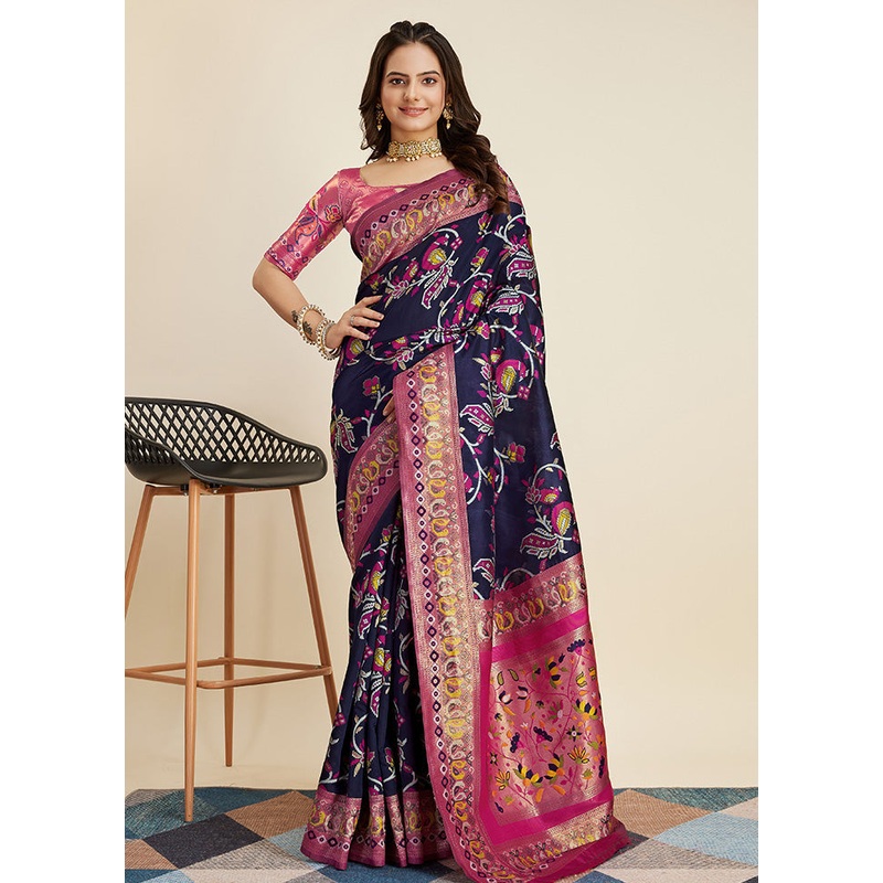 Blue Dupion Silk Saree With Blouse Piece - JD986583268