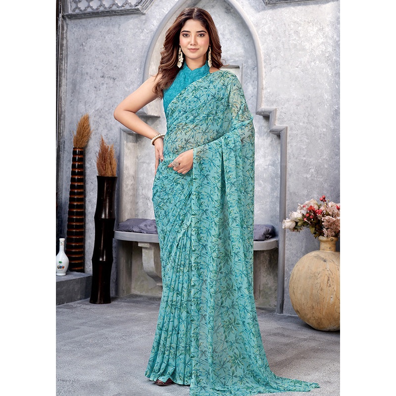 Blue Silk Saree With Blouse Piece - JD986583267