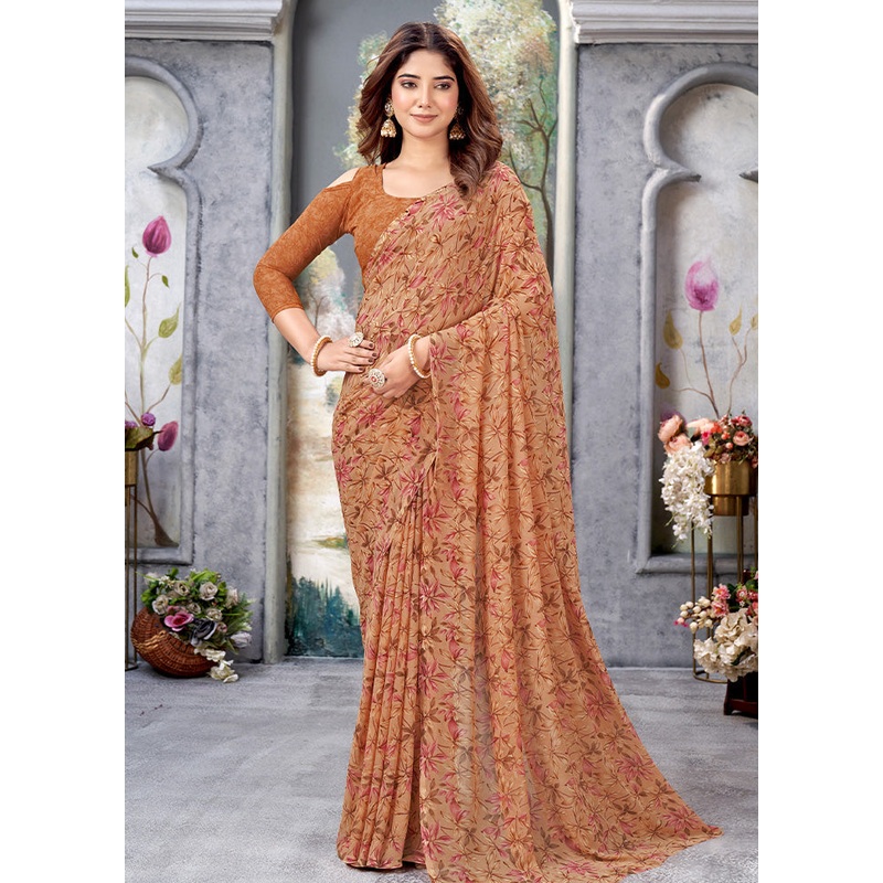Brown Silk Saree With Blouse Piece - JD986583265