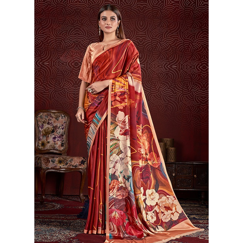 Burgundy Dupion Silk Saree With Blouse Piece - JD986583264