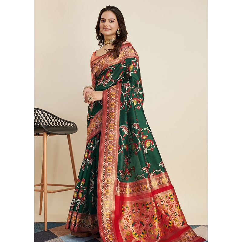 Green Dupion Silk Saree With Blouse Piece - JD986583260