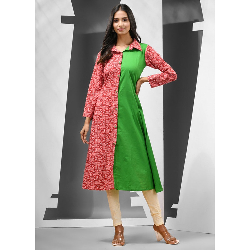 Green Readymade Cotton Kurti - JD986583205