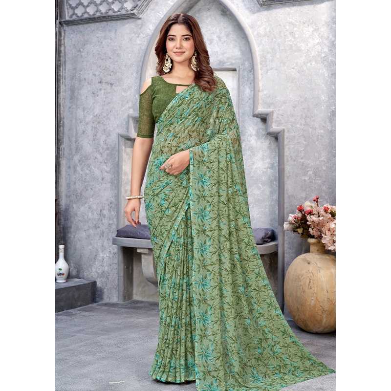 Green Silk Saree With Blouse Piece - JD986583258