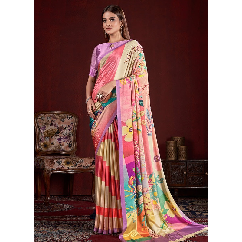 Multicolor Dupion Silk Saree With Blouse Piece - JD986583255