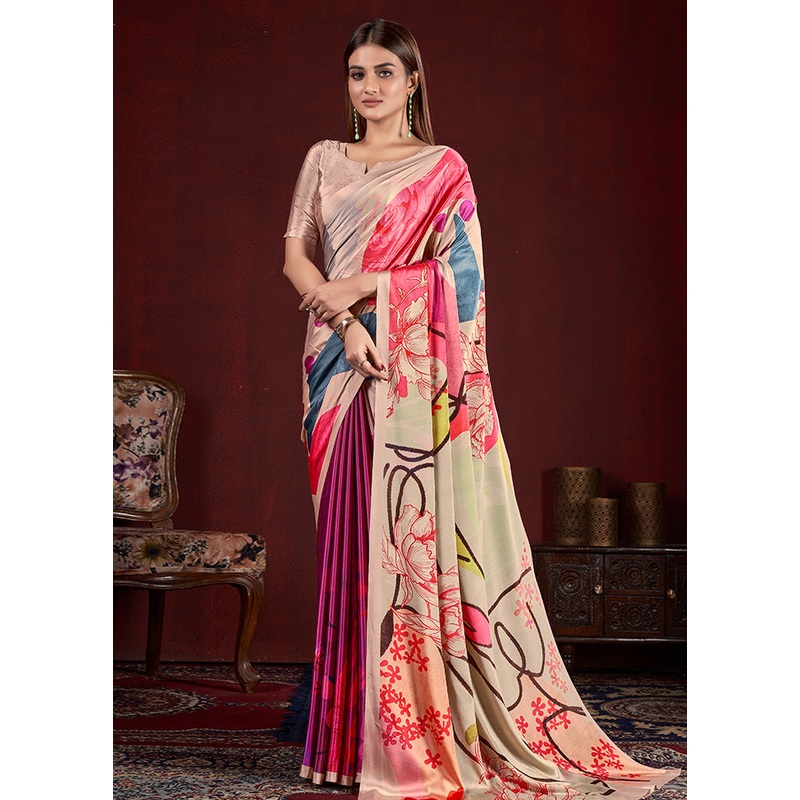 Multicolor Dupion Silk Saree With Blouse Piece - JD986583256