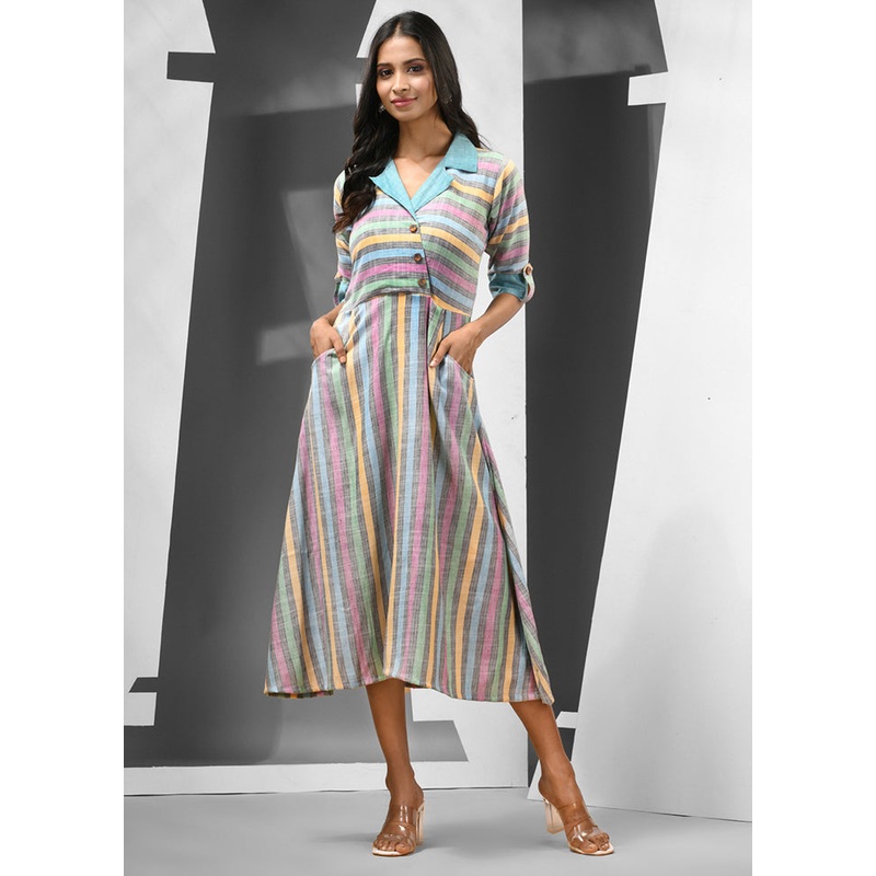 Multicolor Readymade Cotton Indian Dress - JD986583200