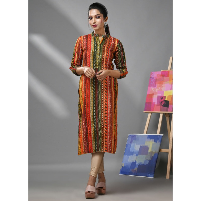 Multicolor Readymade Rayon Kurti - JD986583299