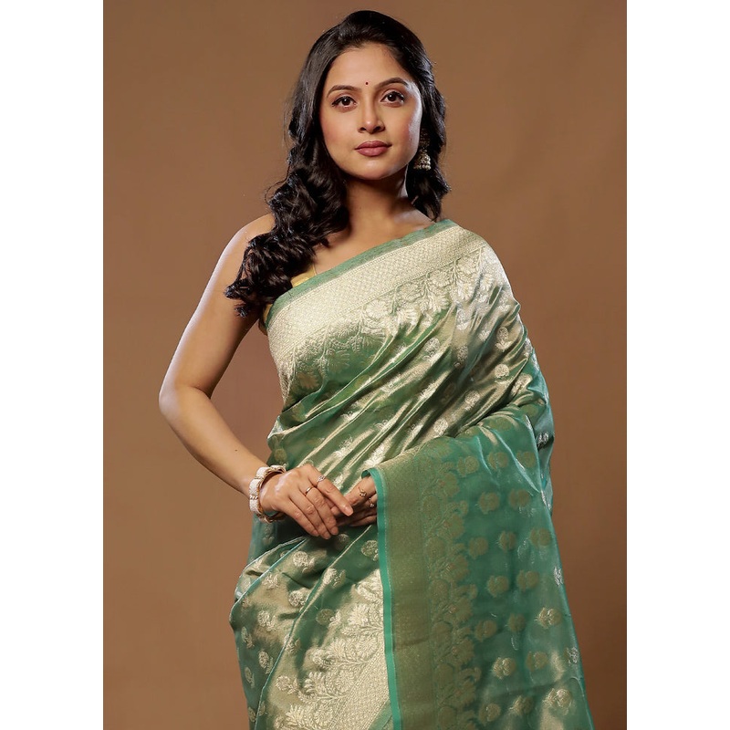 Multicolor Tissue Silk Saree With Blouse Piece - JD986583180