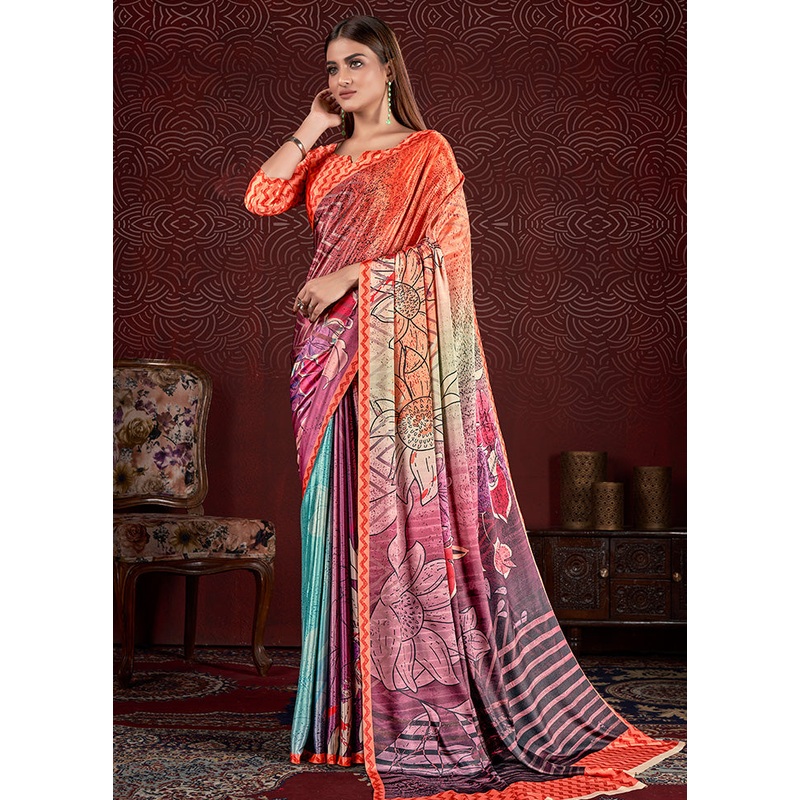 Orange Dupion Silk Saree With Blouse Piece - JD986583254