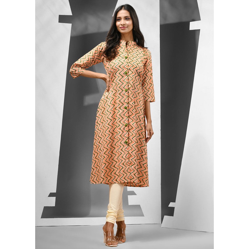 Orange Readymade Cotton Kurti - JD986583198
