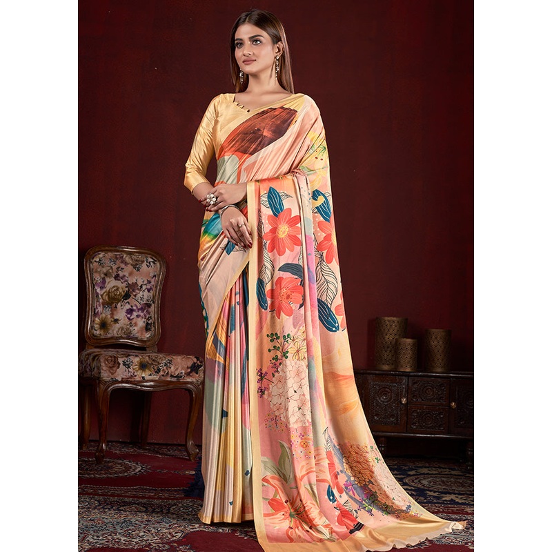 Peach Dupion Silk Saree With Blouse Piece - JD986583251