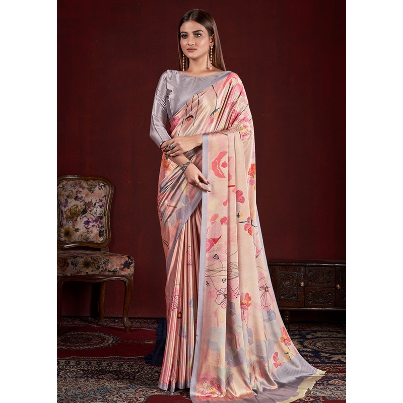 Peach Dupion Silk Saree With Blouse Piece - JD986583252
