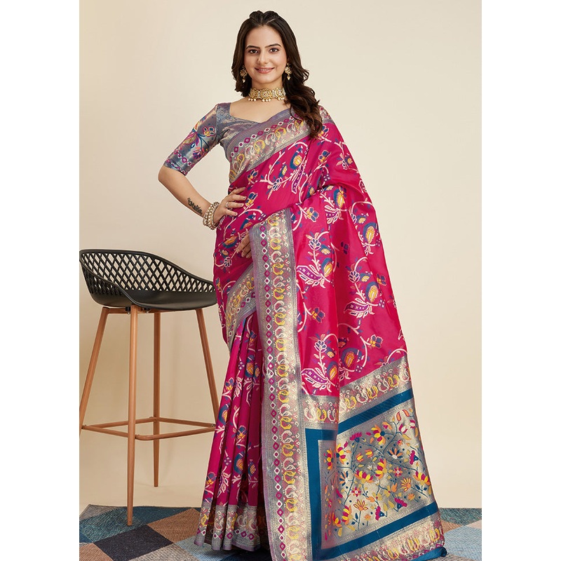 Pink Dupion Silk Saree With Blouse Piece - JD986583248