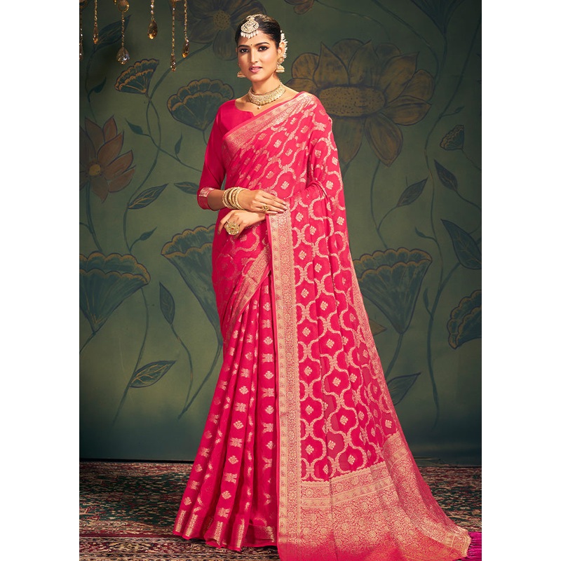Pink Georgette Saree With Blouse Piece - JD986583247