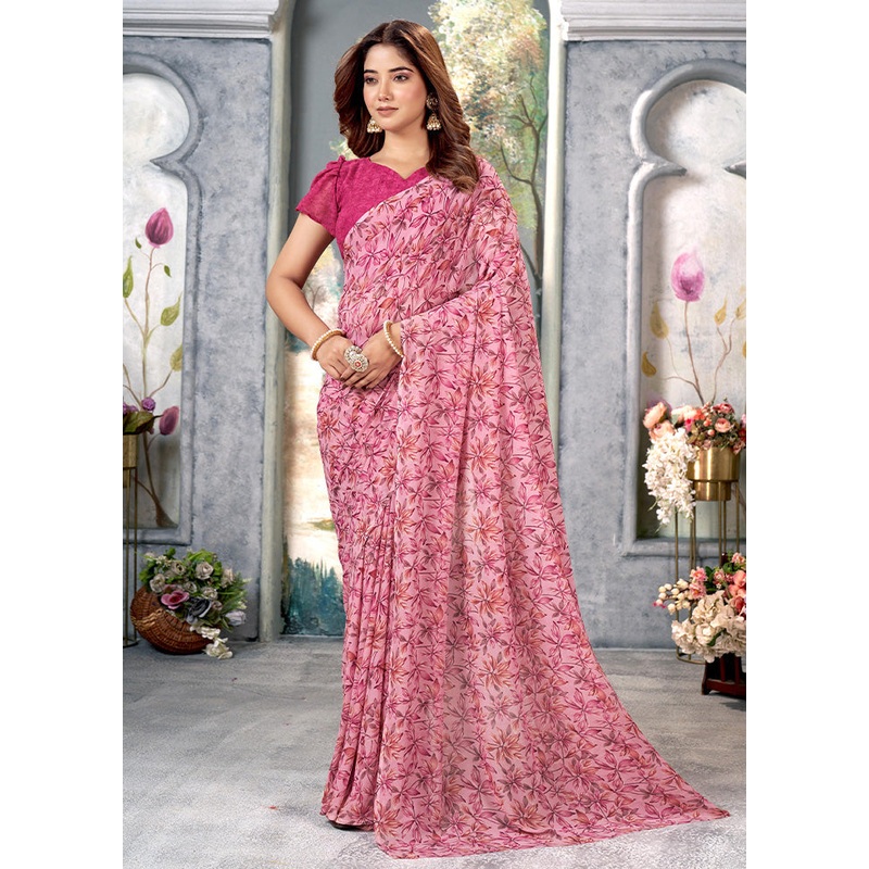 Pink Silk Saree With Blouse Piece - JD986583245