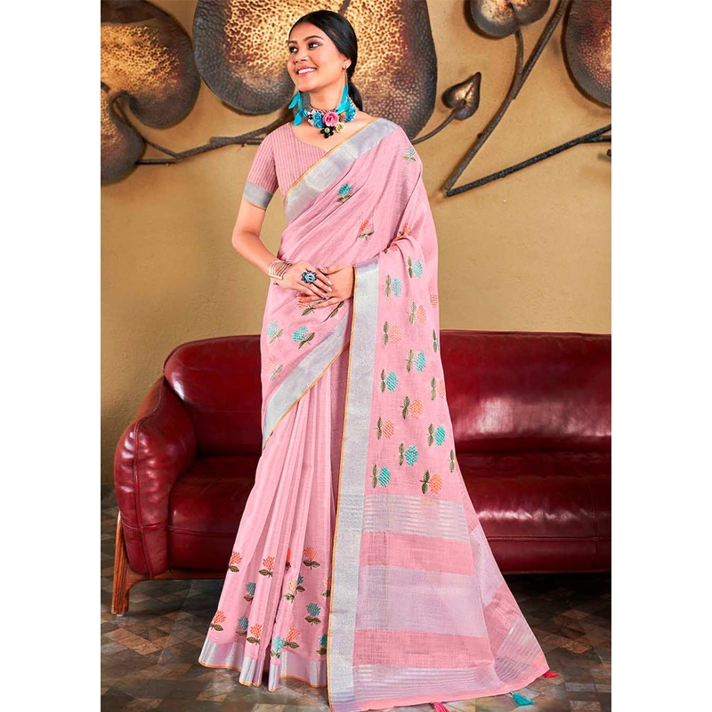 Pink Silk Saree With Blouse Piece - JD986583246