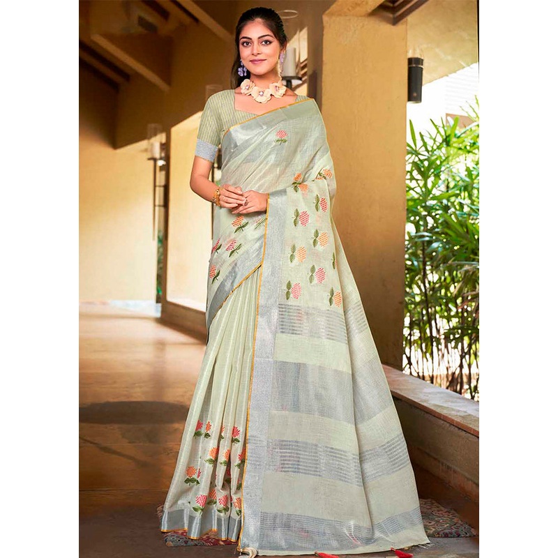 Pista Green Silk Saree With Blouse Piece - JD986583243