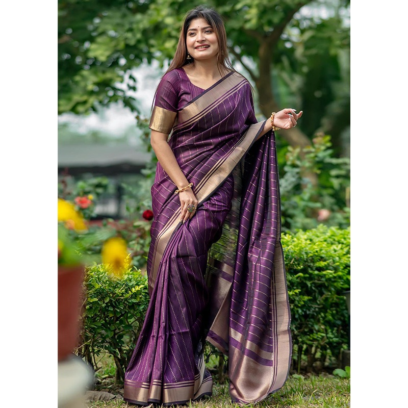 Purple Dupion Silk Saree With Blouse Piece - JD986583241