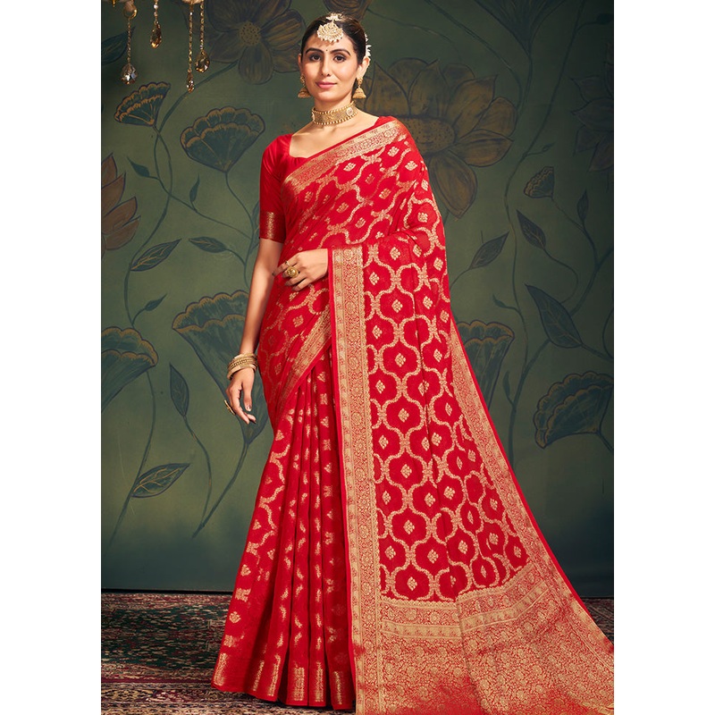 Red Georgette Saree With Blouse Piece - JD986583239