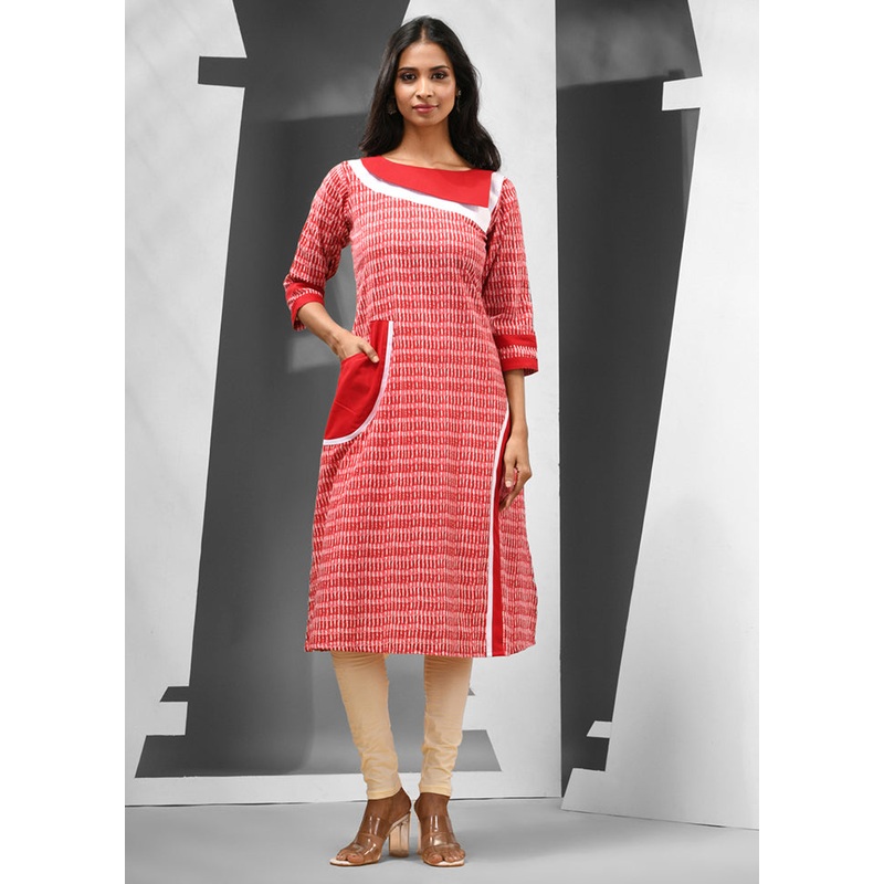 Red Readymade Cotton Kurti - JD986583195