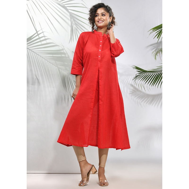 Red Readymade Cotton Kurti - JD986583370