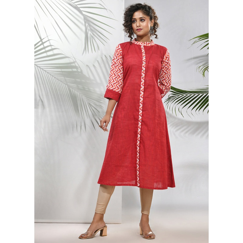 Red Readymade Cotton Kurti - JD986583371
