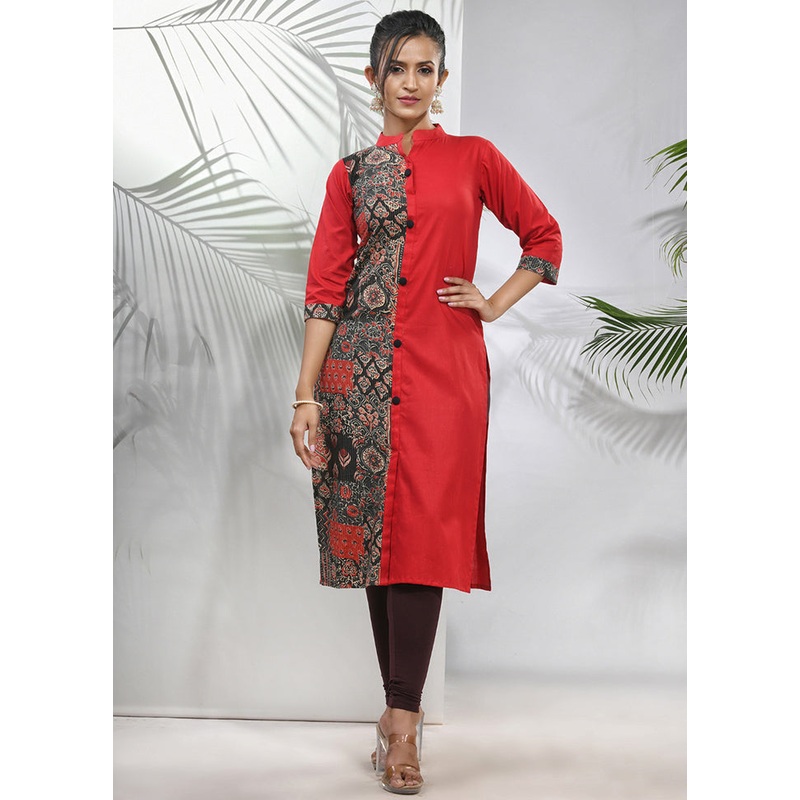 Red Readymade Cotton Kurti - JD986583372