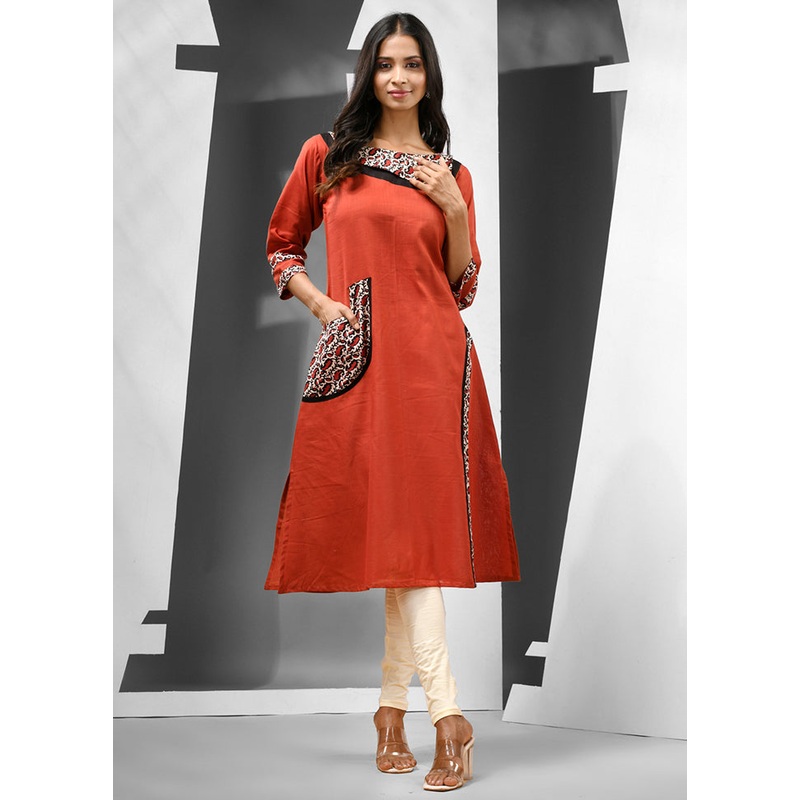 Rust Readymade Cotton Kurti - JD986583191