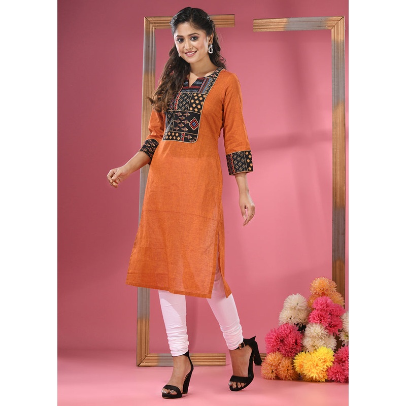 Rust Readymade Cotton Kurti - JD986583369
