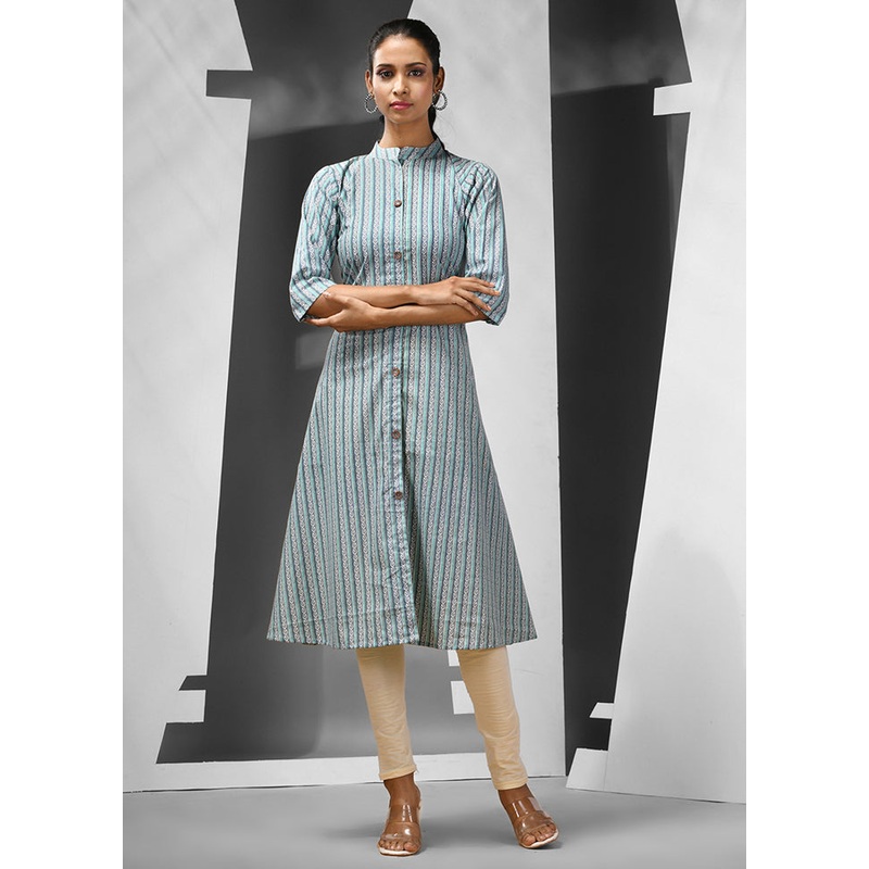 Sky Blue Readymade Cotton Kurti - JD986583190