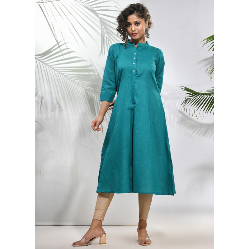 Teal Readymade Cotton Kurti - JD986583363