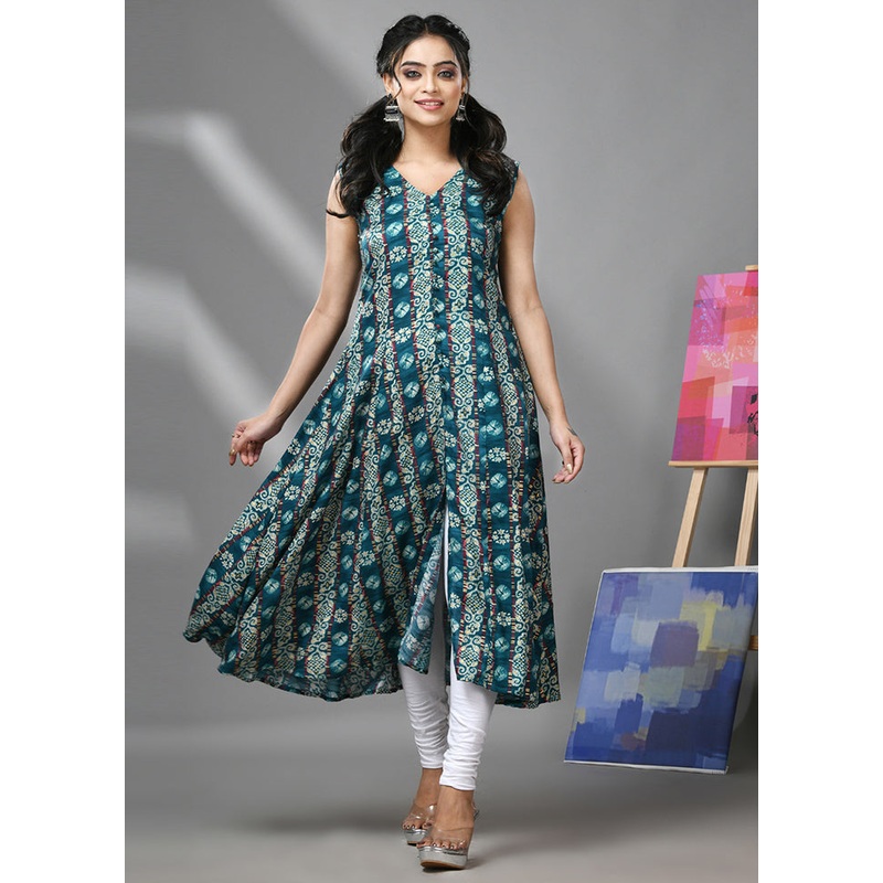 Teal Readymade Rayon Kurti - JD986583295