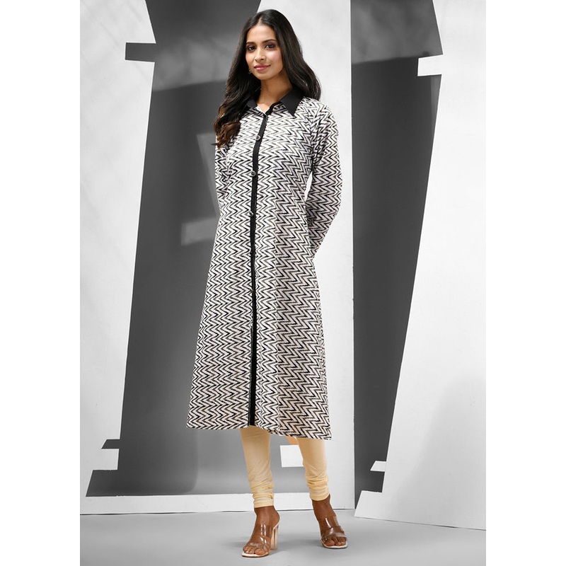 White Readymade Cotton Kurti - JD986583186