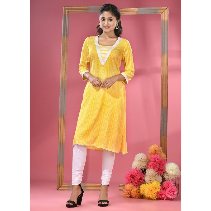 Yellow Readymade Cotton Kurti - JD986583357
