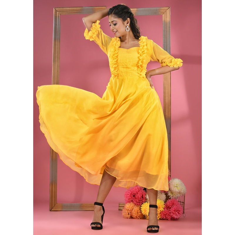 Yellow Readymade Georgette Indian Dress - JD986583293