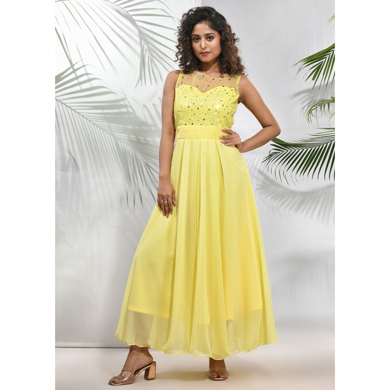 Yellow Readymade Georgette Indian Dress - JD986583353