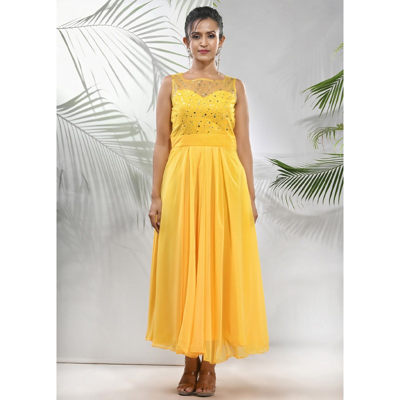 Yellow Readymade Georgette Indian Dress - JD986583354