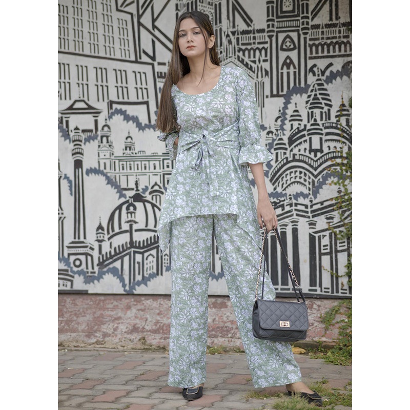 2 Pc Green Readymade Cotton Top Set - JD986583172