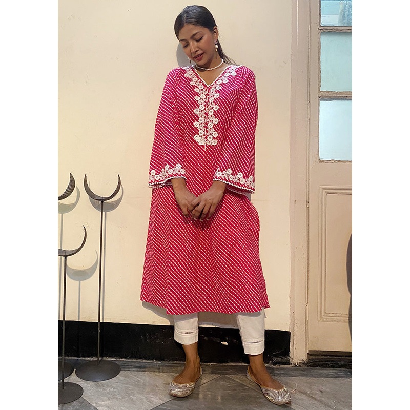 2 Pc Pink Readymade Cotton Kurti Set - JD986583164