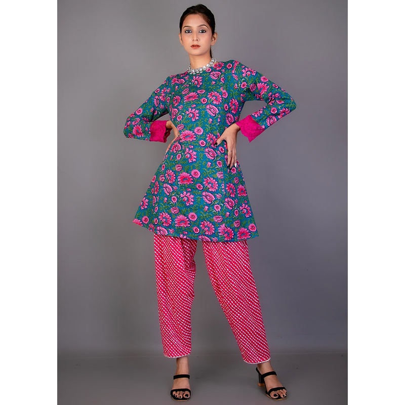2 Pc Sky Blue Readymade Cotton Top Set - JD986583161