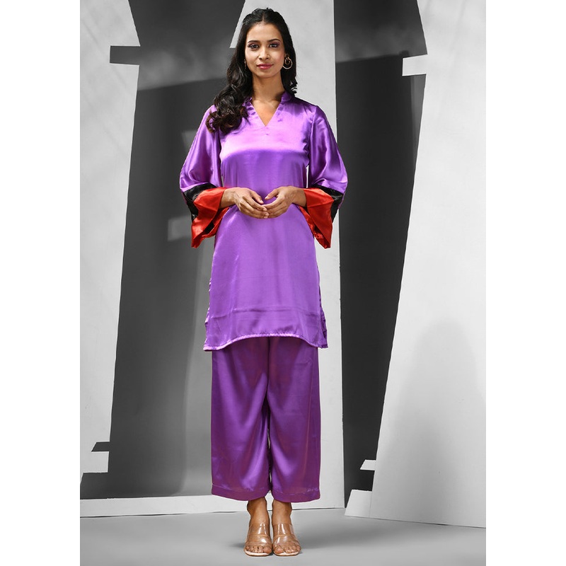2 Pc Violet Readymade Silk Kurti Set - JD986583128