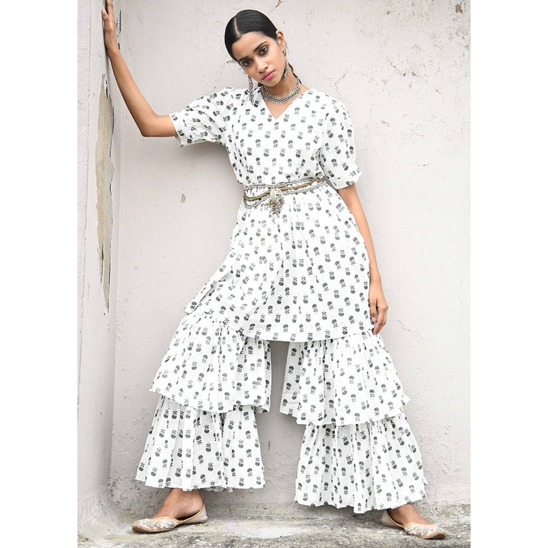 2 Pc White Readymade Cotton Top Set - JD986583160